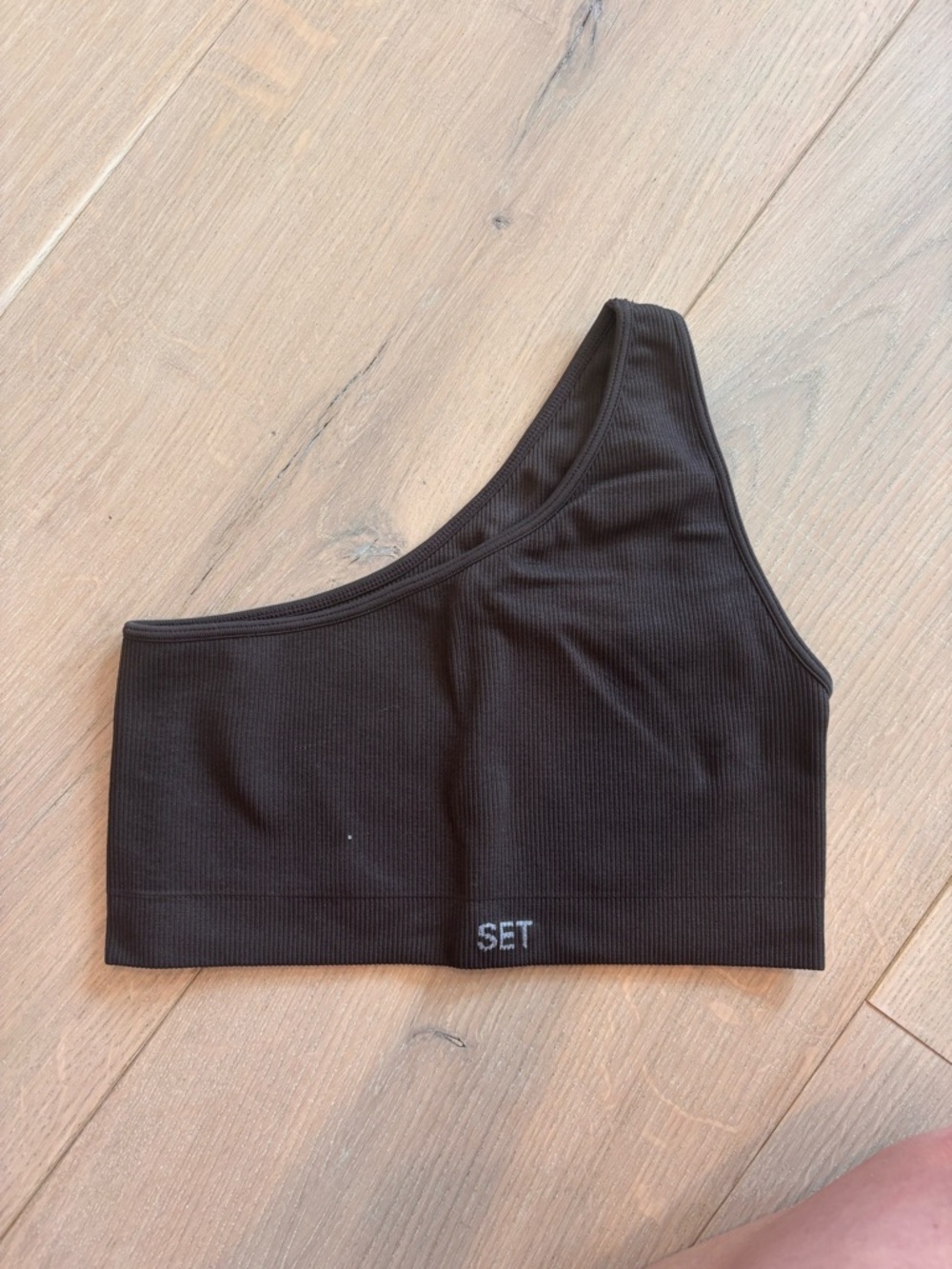 SET Active Black One-Shoulder Ribbed Sports Bra